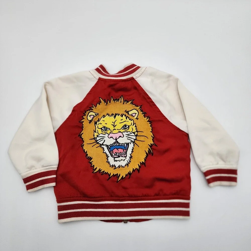 OshKosh B'Gosh Toddler 12M Lion Red/White Letterman Varsity Style Zip Jacket Y2K
